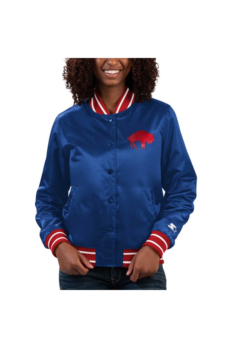 Women's Starter Royal Buffalo Bills Full Count Satin Full-Snap Varsity Jacket, Main, color, Royal