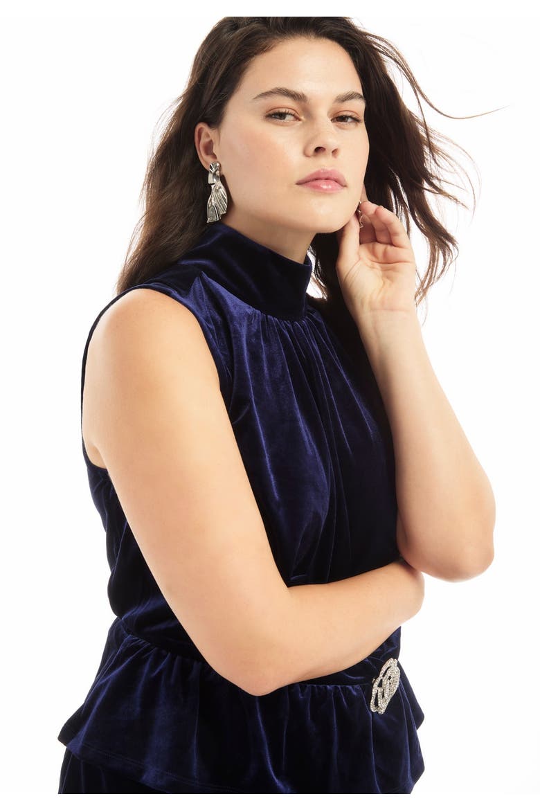 Velvet Mock Neck Peplum Top, Alternate, color, INKLING