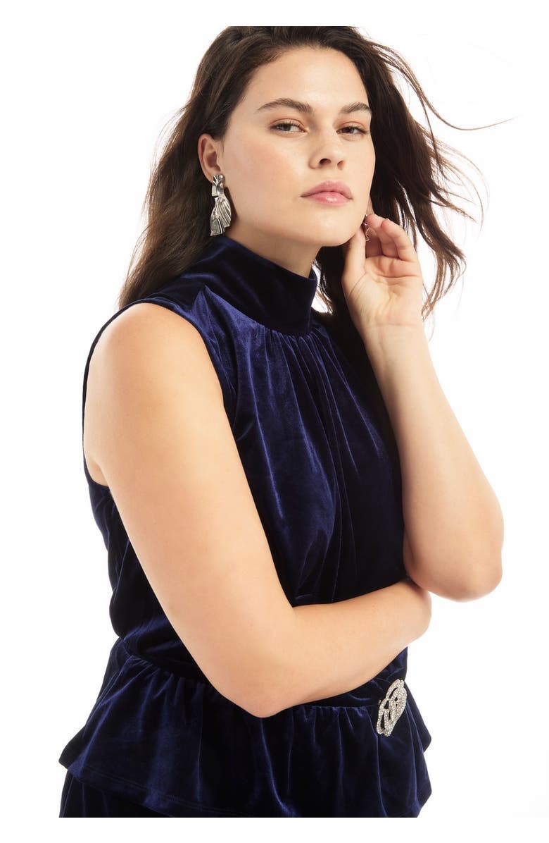 June + Vie Velvet Mock Neck Peplum Top, Alternate, color, Inkling