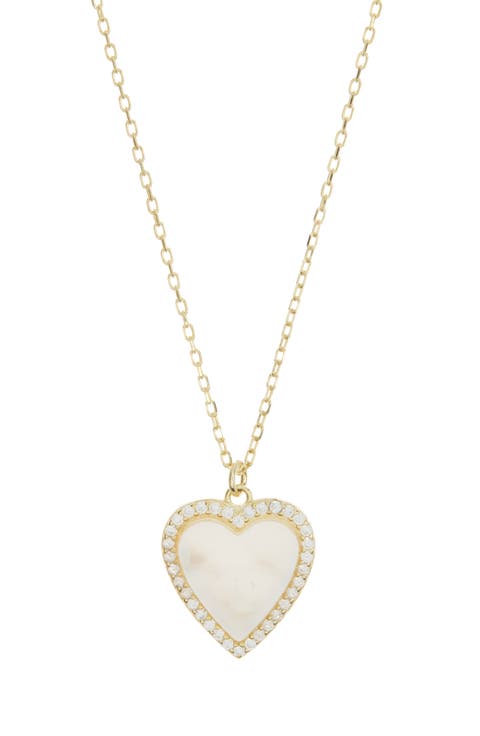 Mother of Pearl Heart Cubic Zirconia Pendant Necklace