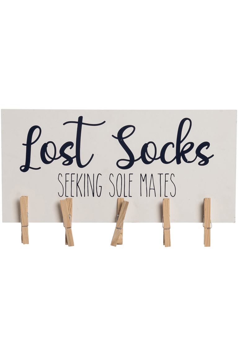 Wood Lost Socks Wall Décor with Clips, Main, color, White
