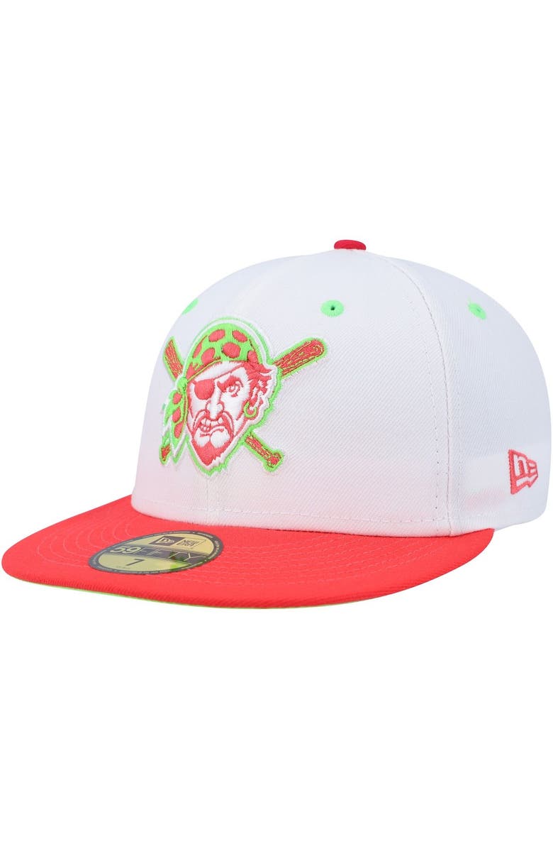 New Era Men's New Era White/Coral Pittsburgh Pirates Three Rivers Stadium 30th Anniversary Strawberry Lolli 59FIFTY Fitted Hat, Alternate, color,