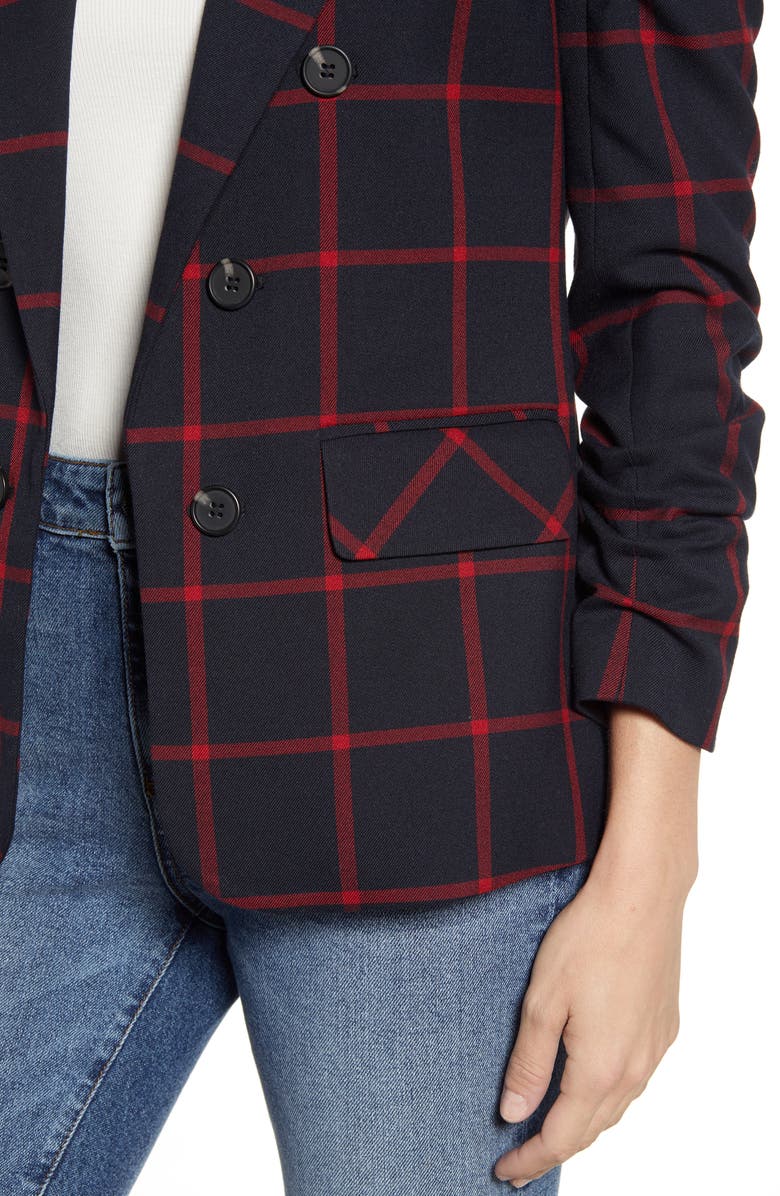 1.STATE Windowpane Check Ruched Sleeve Blazer, Alternate, color, 
