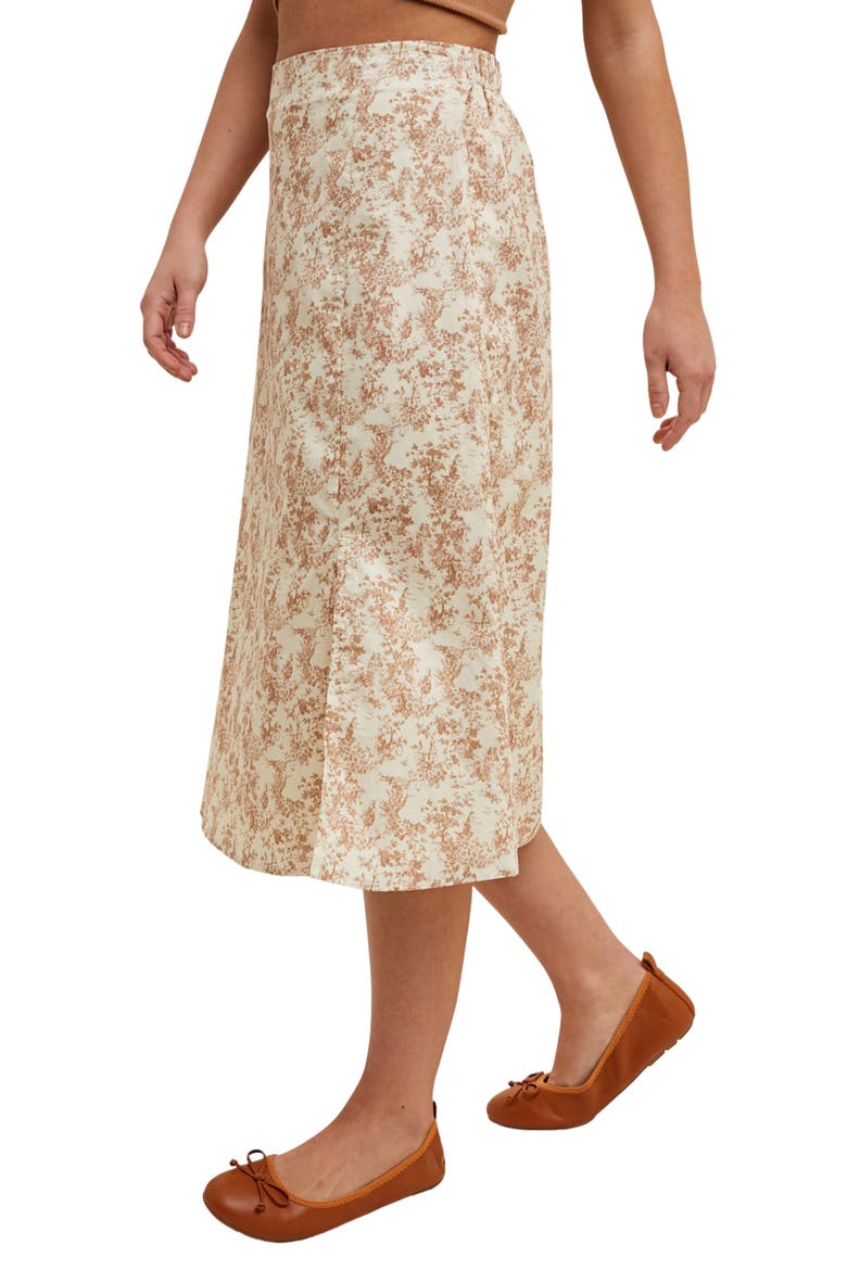 Floral Cotton Midi Skirt, Alternate, color, CREAM/ CAMEL