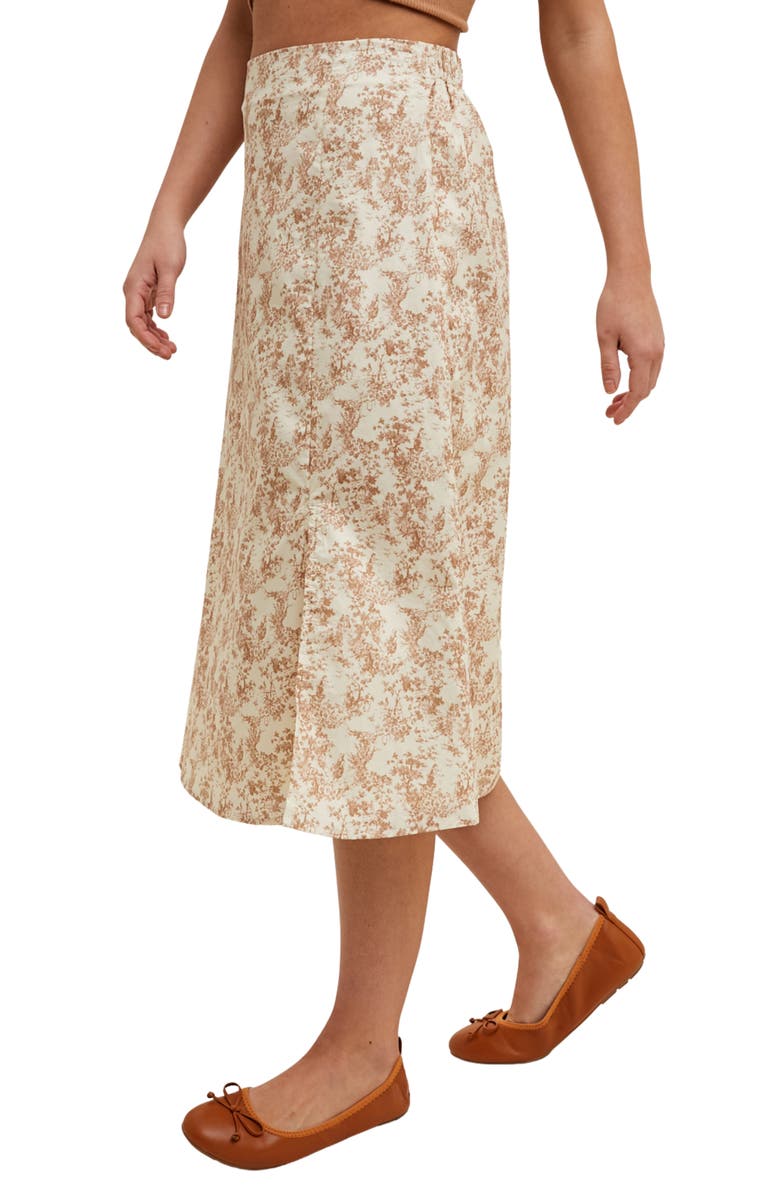 WISHLIST Floral Cotton Midi Skirt, Alternate, color, Cream/ Camel