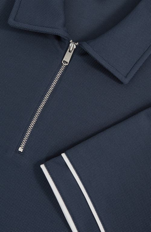 Reiss Zain Tipped Quarter Zip Polo In Blue