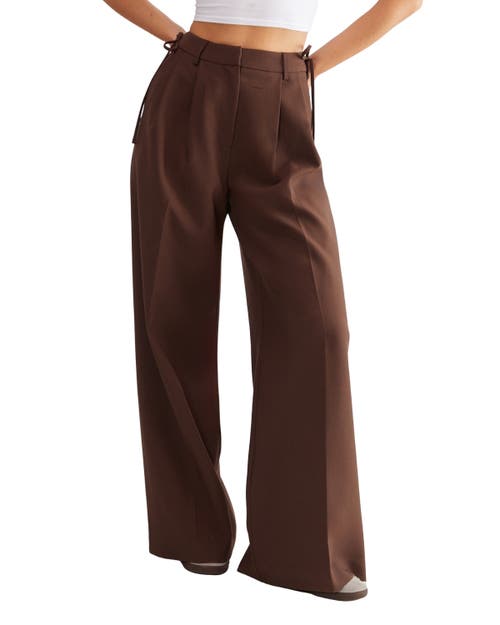 Nasty Gal Premium Tailored Tie Detail Pants In Brown