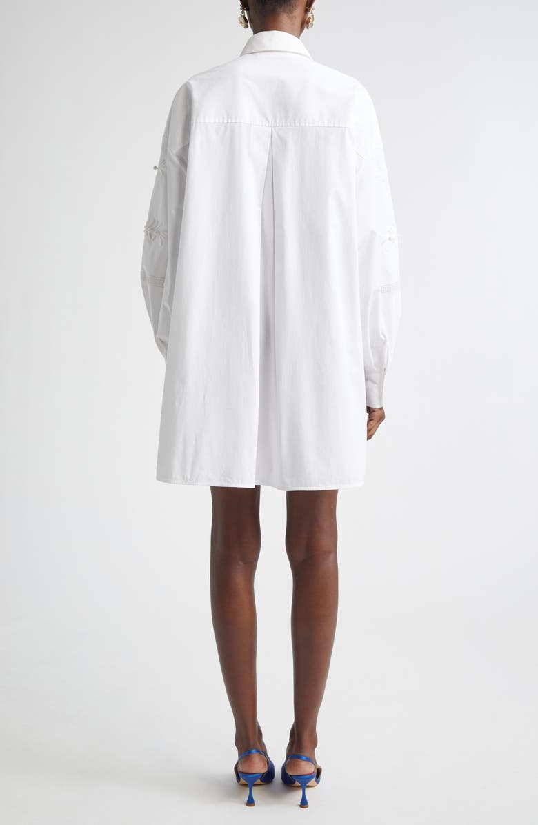 Carolina Herrera Oversize Embroidered Stretch Cotton Button-Up Shirt, Alternate, color, White