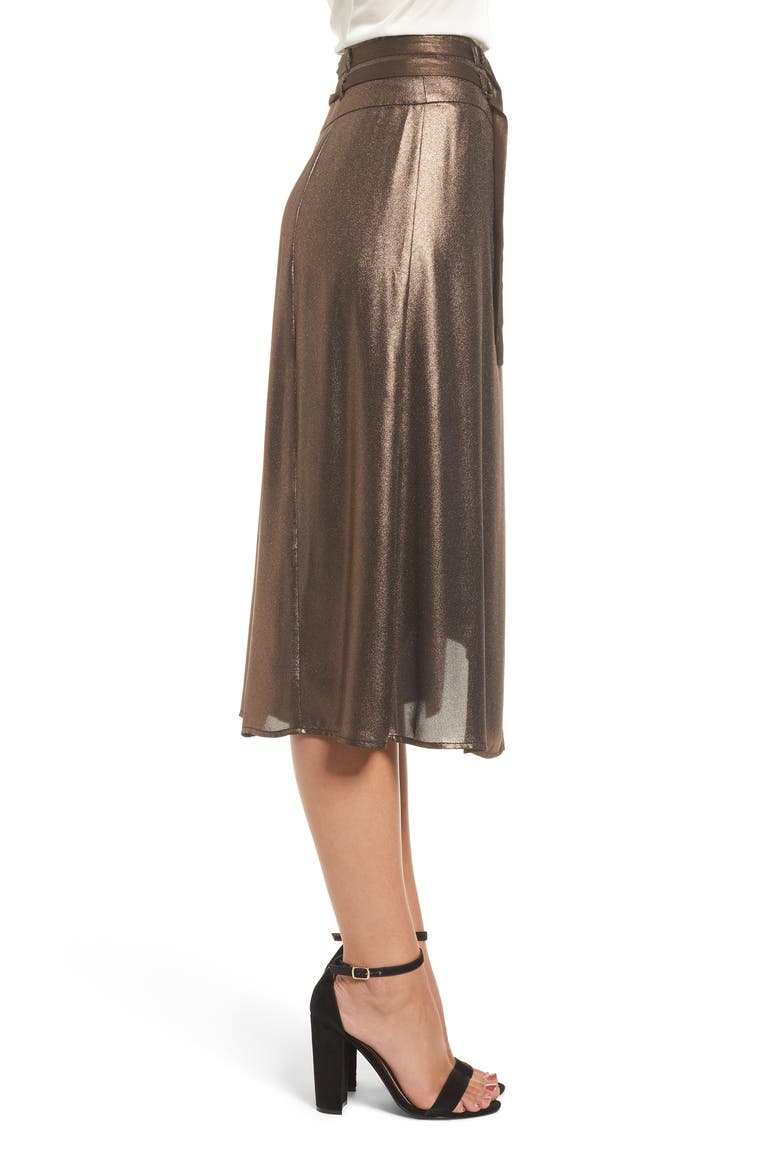 Belted Pleat Front Skirt, Alternate, color, ROSE GOLD