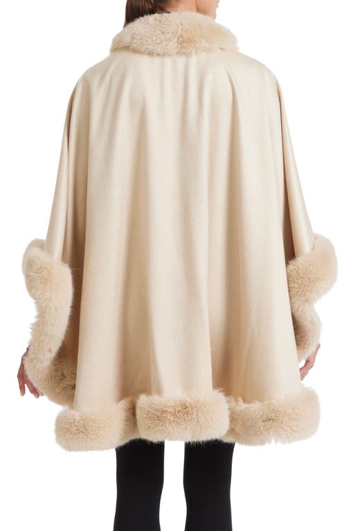 Sofia Cashmere Faux Fur Trim Cashmere Cape In Neutral