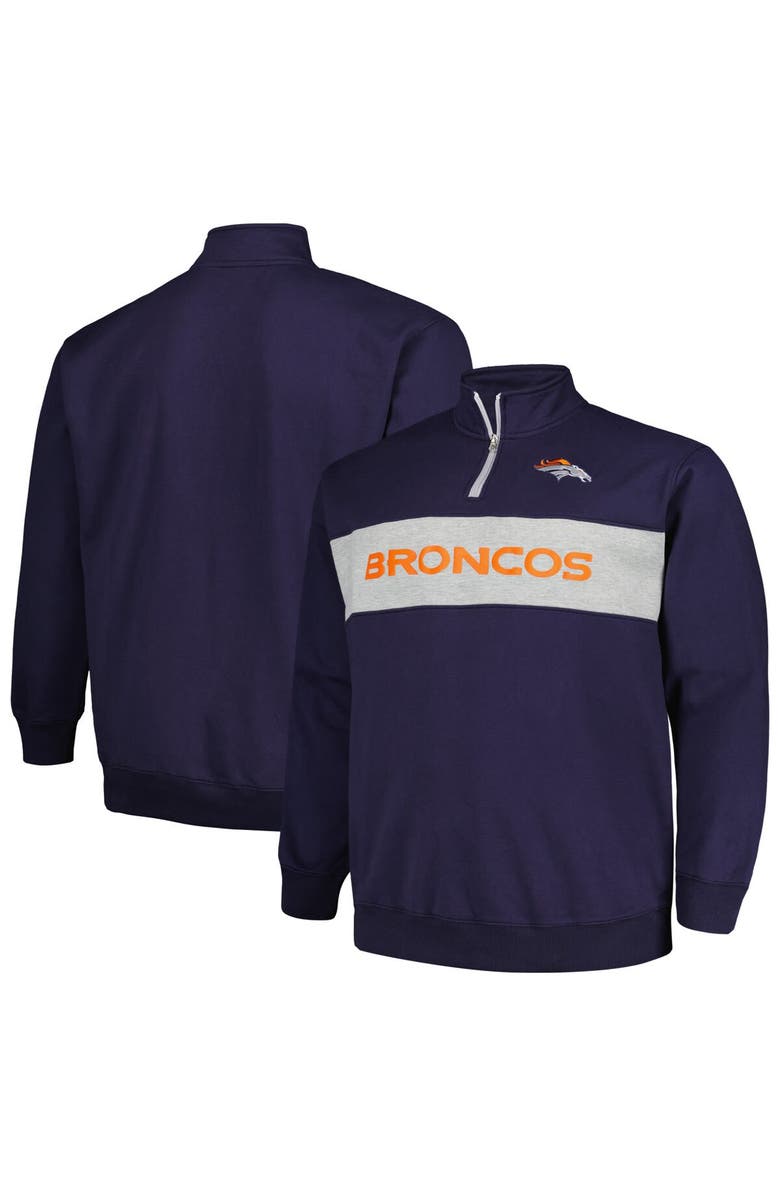 PROFILE Men's Profile Navy Denver Broncos Big & Tall Fleece Quarter-Zip Jacket, Main, color,