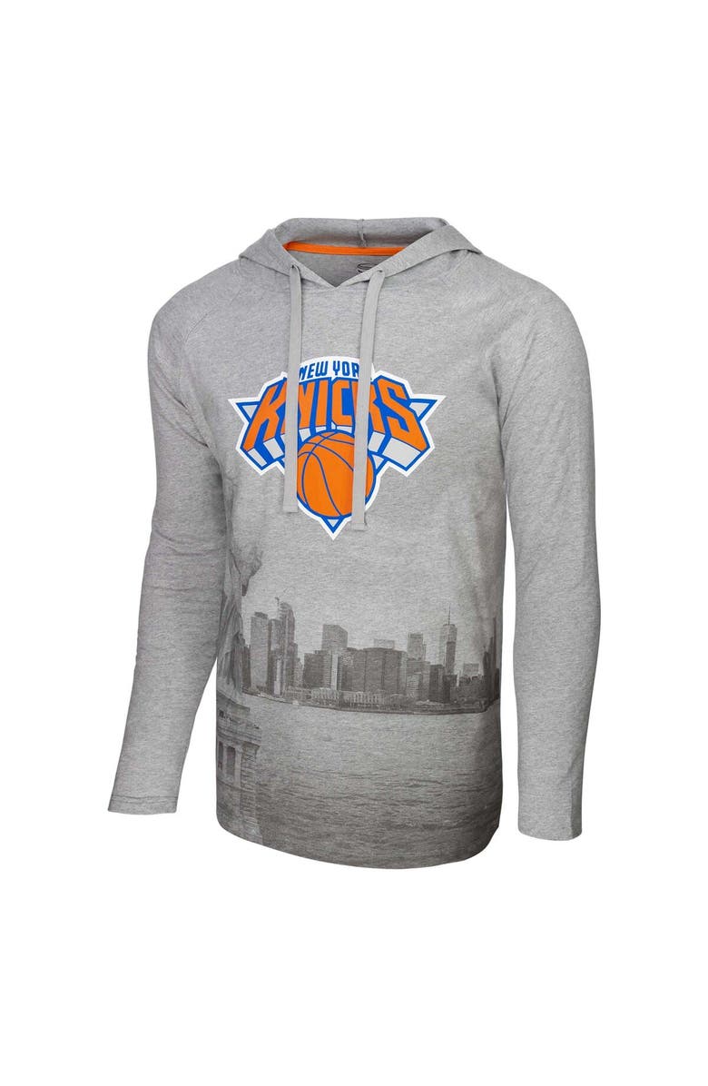 Stadium Essentials Men's Stadium Essentials Heather Gray New York Knicks Atrium Raglan Long Sleeve Hoodie T-Shirt, Alternate, color, 