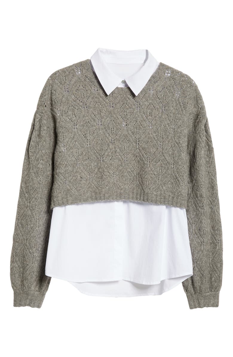 Cinq à Sept Landry Layered Sweater, Alternate, color, Heather Grey/ White