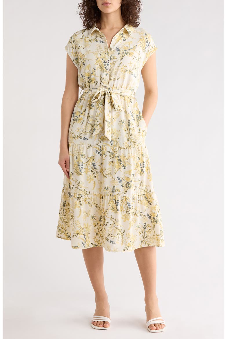 Tiered Midi Dress, Main, color, CREAM FLORAL