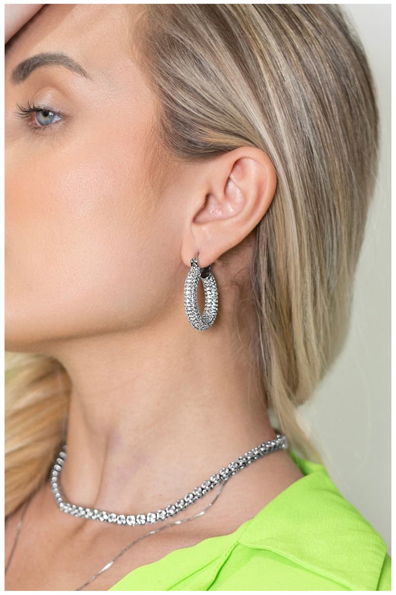 Thick Pavé Hoop Earrings, Alternate, color, SILVER