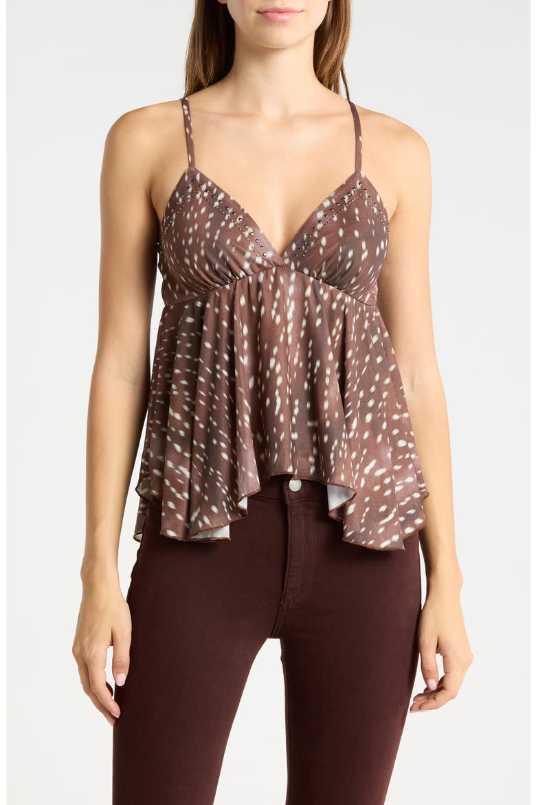 Plunge Neck Sharkbite Hem Camisole, Main, color, CHESTNUT BROWN