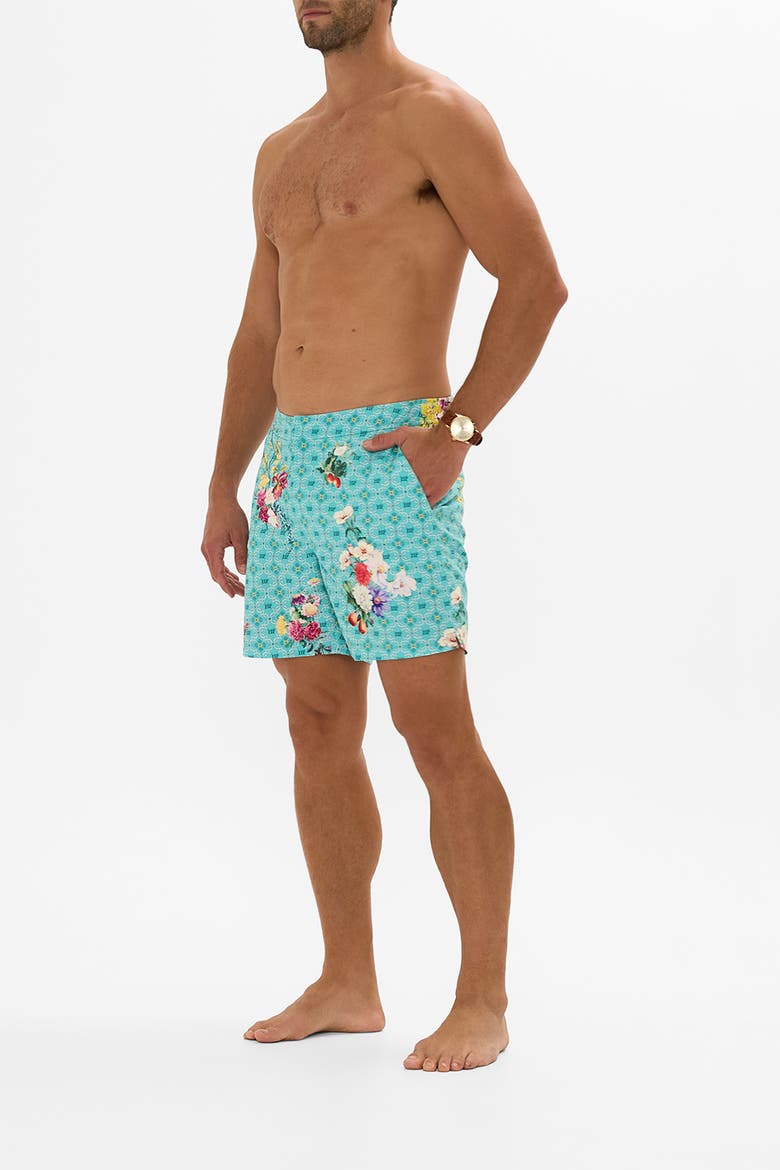 Mid Length Boardshort With Fixed Waist Gardens Of Queluz, Alternate, color, Gardens Of Queluz