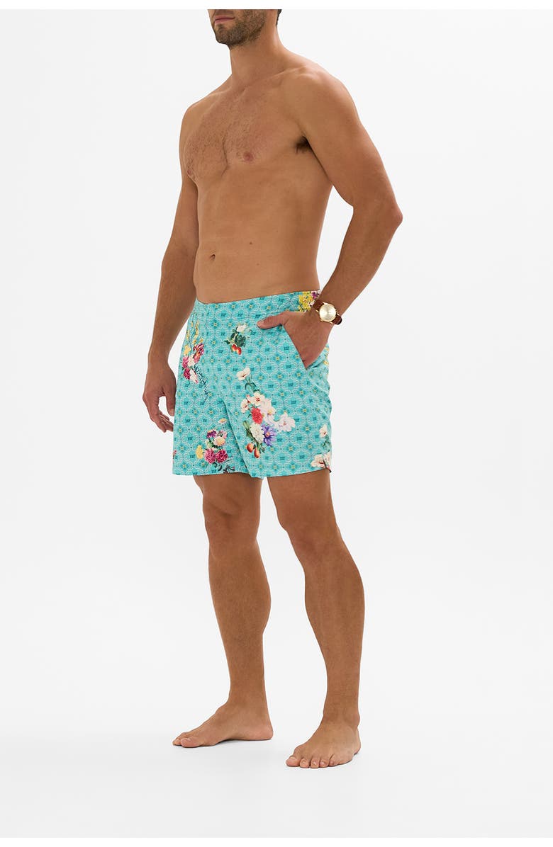 Hotel Franks By Camilla Mid Length Boardshort With Fixed Waist Gardens Of Queluz, Alternate, color, Gardens Of Queluz