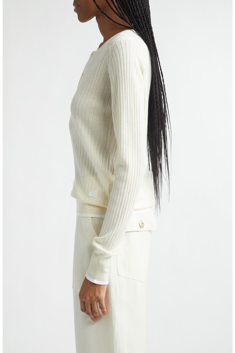 Nile Merino Wool & Cotton Rib Henley Sweater, Alternate, color, IVORY