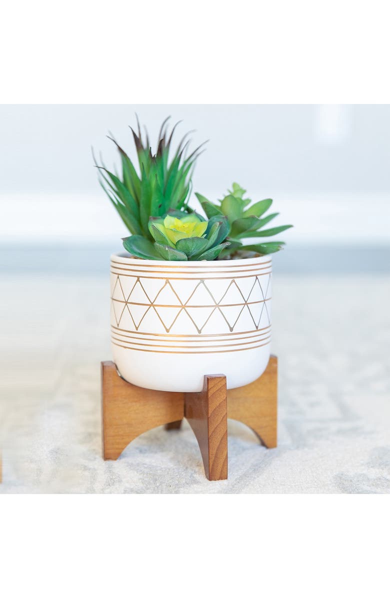 FLORA BUNDA Gold Handpainted Ceramic Footed Stand Planter, Alternate, color, 