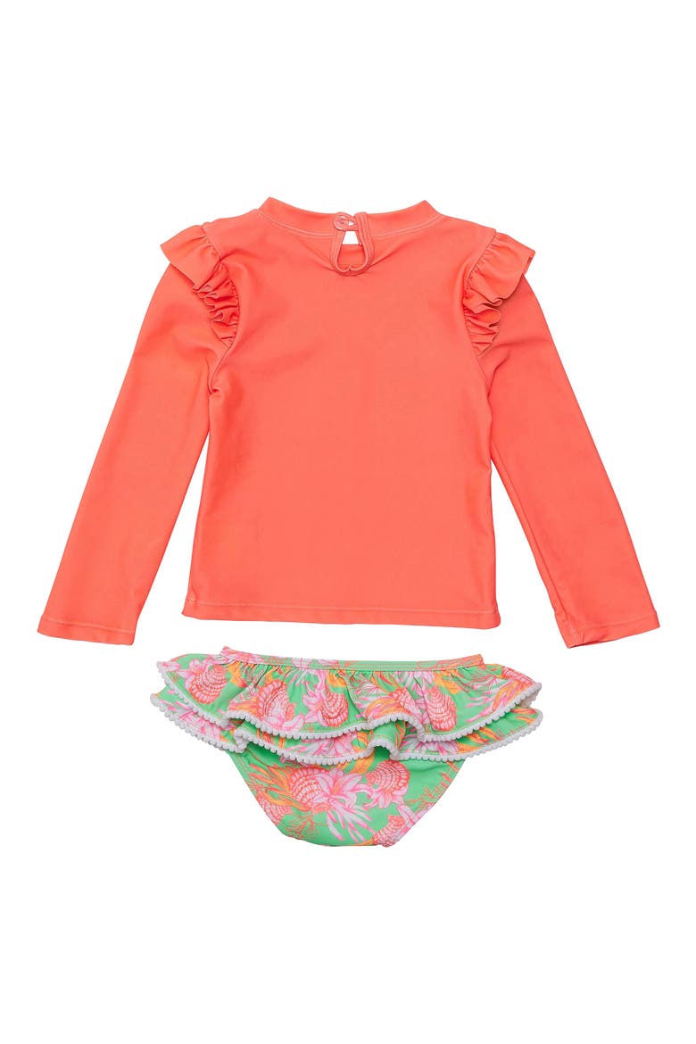 Kids' Coastal Shells Ruffle Two-Piece Swimsuit, Alternate, color, ORANGE MULTI