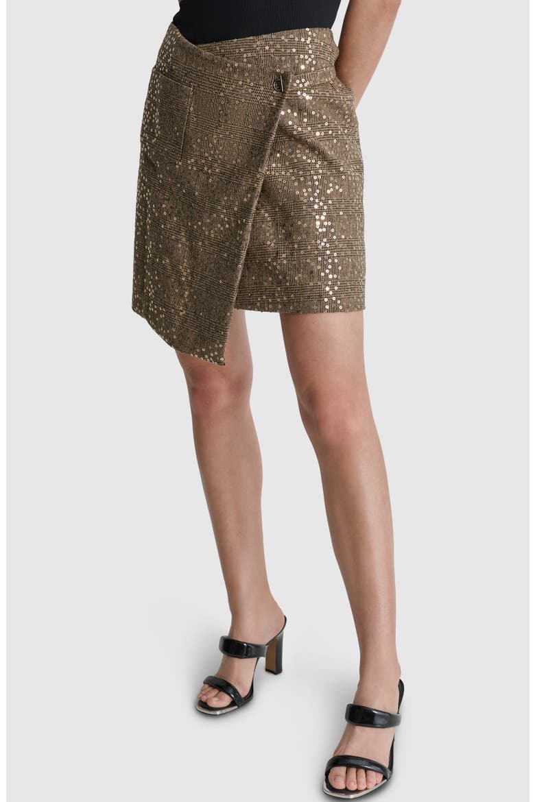 Plaid Sequin Wrap Miniskirt, Alternate, color, BLACK GOLD