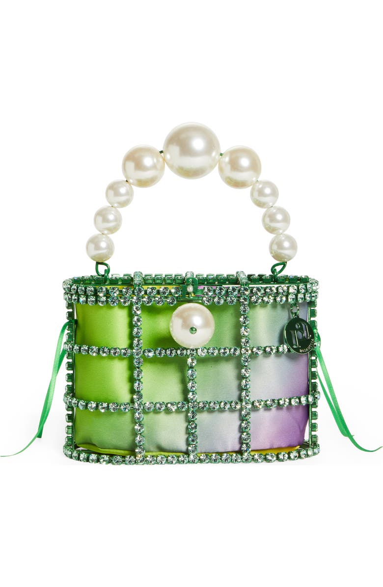 Rosantica Holli Crystal & Imitation Pearl Satin Handbag, Main, color,