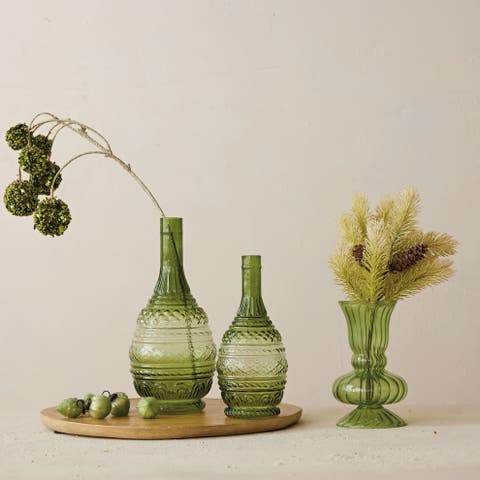 Hand-Blown Embossed Glass Vase