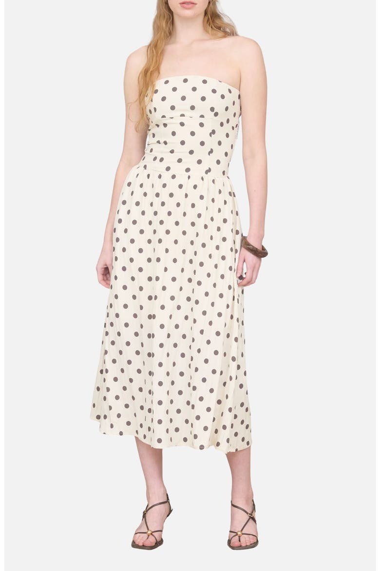 Polka Dot Strapless Midi Dress, Main, color, KHAKI