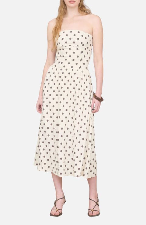 Polka Dot Strapless Midi Dress
