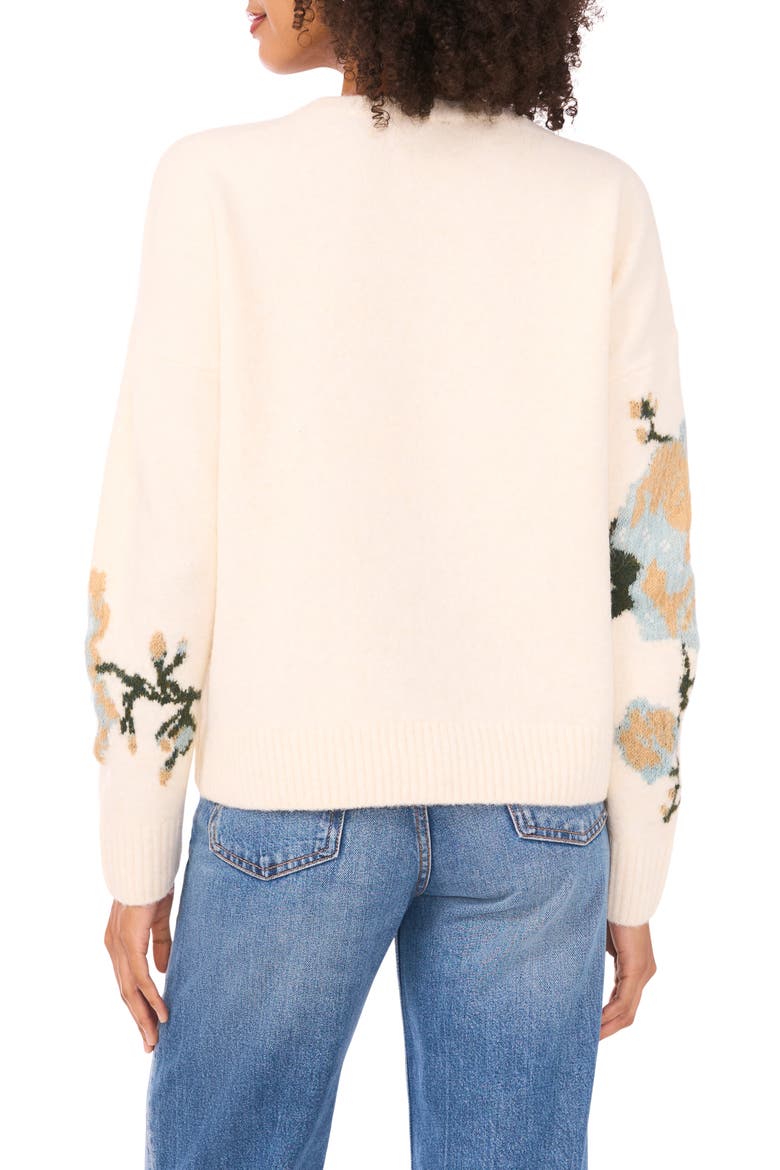 Flower Crewneck Sweater, Alternate, color, VANILLA ICE/ COOL MINT