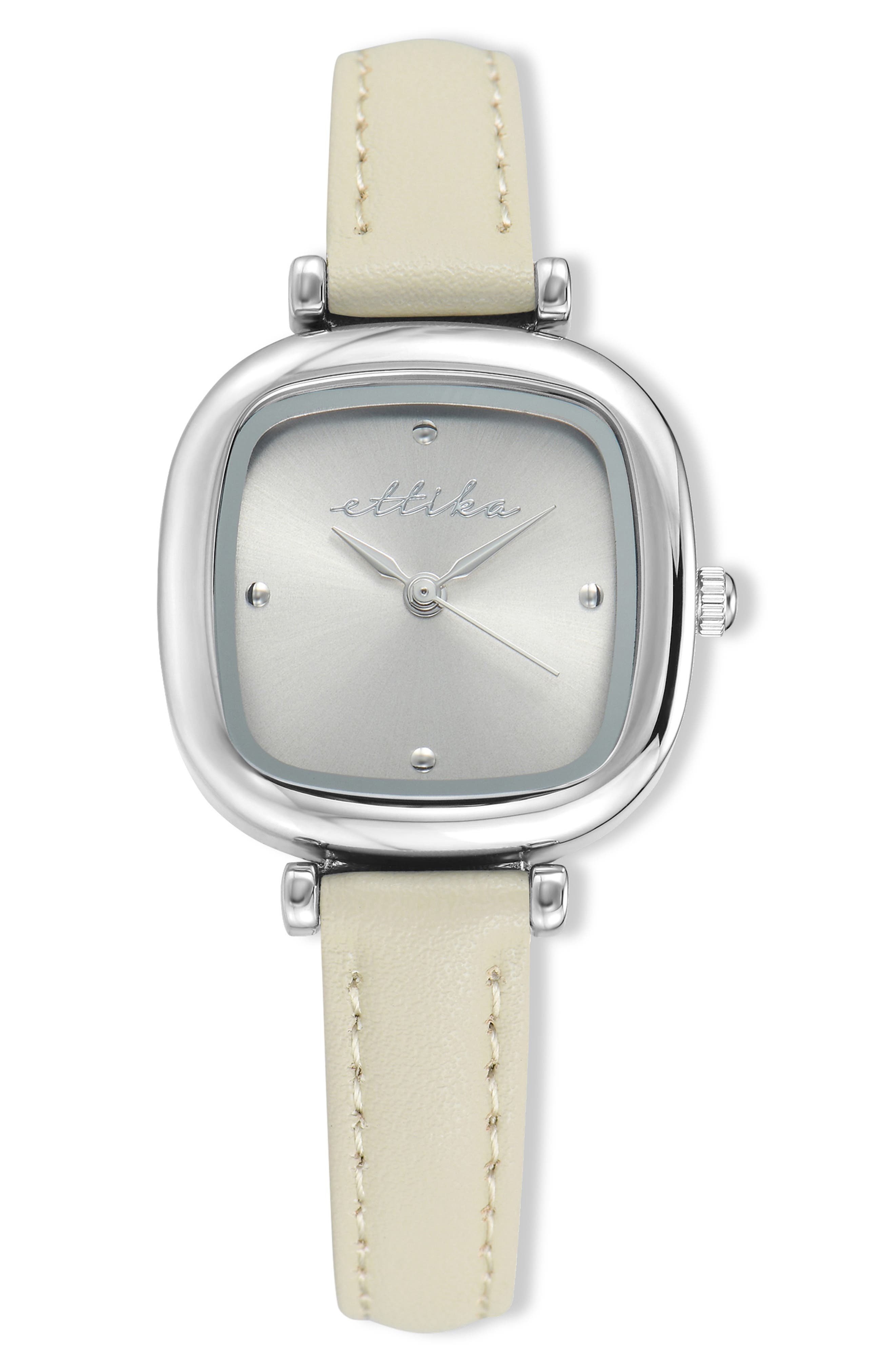 Ettika Square Case Leather Strap Watch