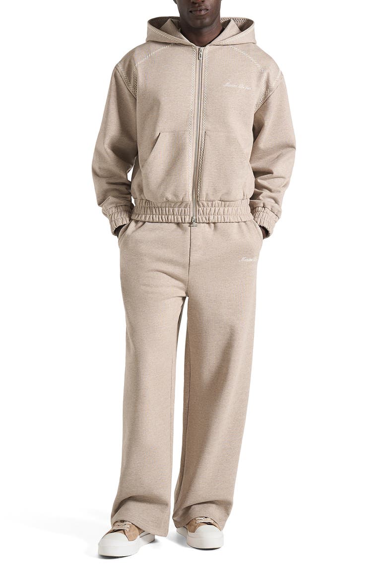 Ollie Unisex Whipstitch Raglan Effect Zip Hoodie, Alternate, color, Taupe