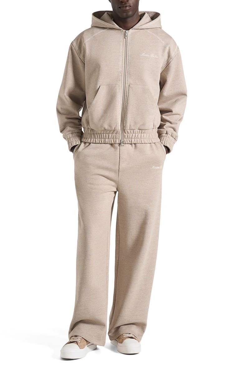 Manière De Voir Ollie Unisex Whipstitch Raglan Effect Zip Hoodie, Alternate, color, Taupe
