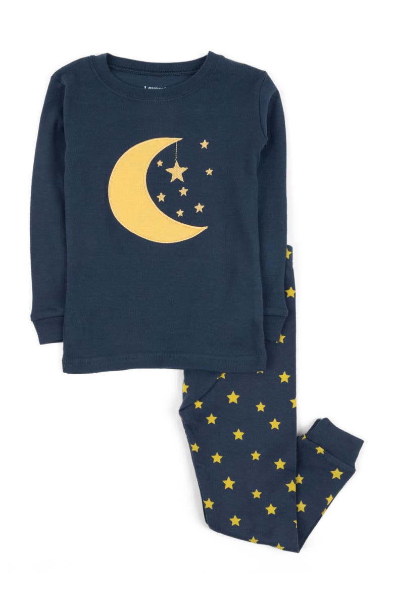 Leveret Kids Cotton Two-Piece Printed Holiday Pajamas, Main, color, Moon & Stars