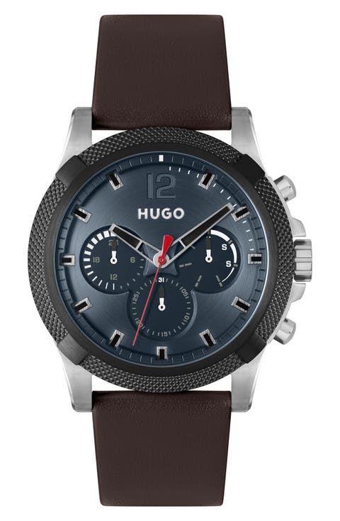 Impress Chronograph Leather Strap Watch, 46mm