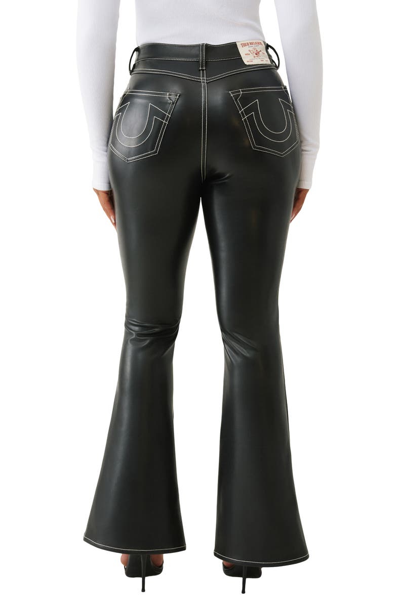 True Religion Charlie Lace-Up Faux Leather Flare Pants, Alternate, color, Jet Black