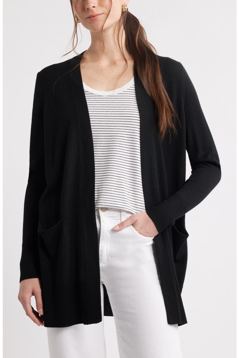 Everyday Open Front Cardigan, Main, color, BLACK
