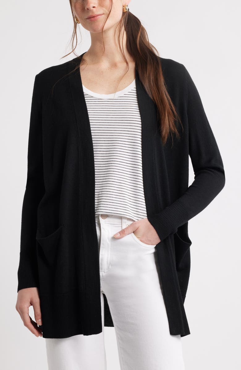 Caslon<sup>®</sup> Everyday Open Front Cardigan, Main, color, Black