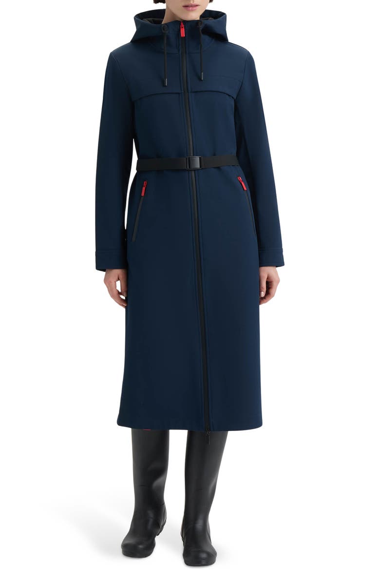 Hunter Crown 2.0 Water Repellent Hooded Softshell Coat, Main, color, Navy/ Hunter Green