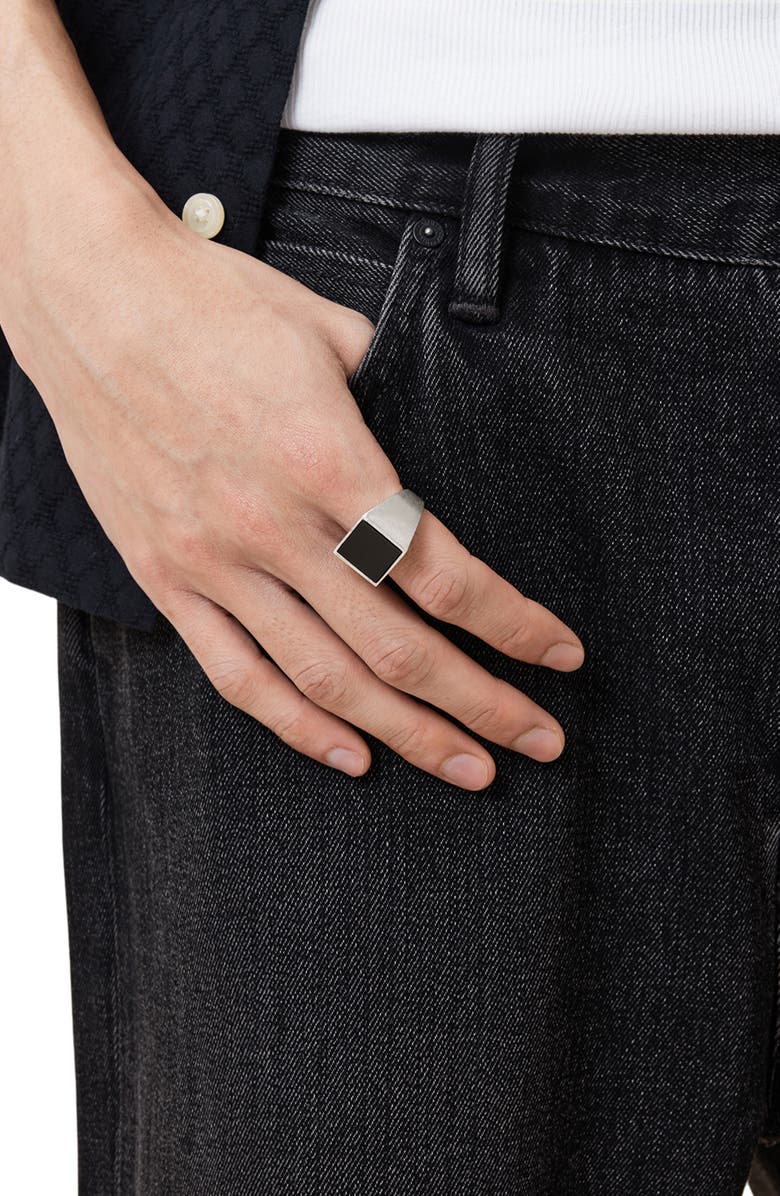 AllSaints Men's Black Onyx Signet Ring, Alternate, color, Black/ Warm Silver