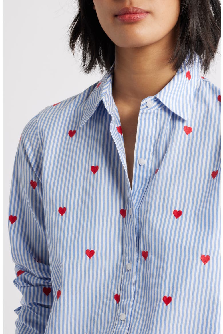 Embroidered Heart Button-Up Shirt, Alternate, color, BLUE SWEEP HEART STRIPE