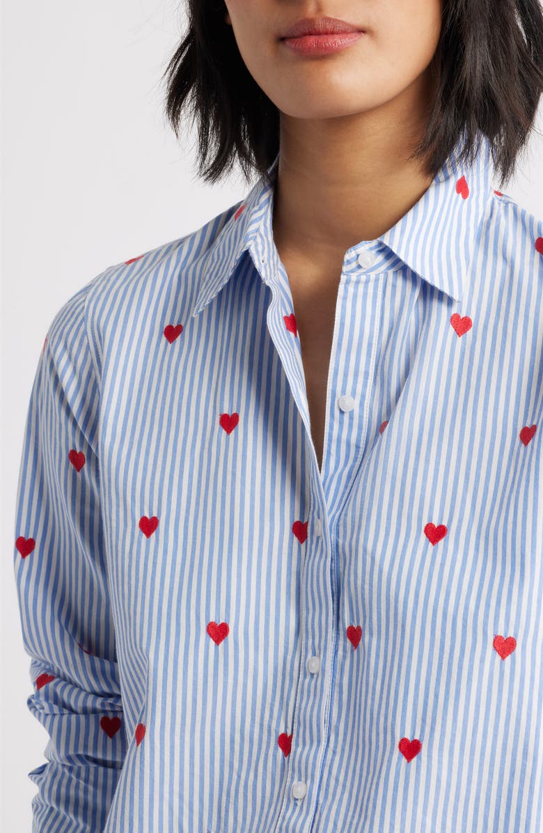 Caslon<sup>®</sup> Embroidered Heart Button-Up Shirt, Alternate, color, Blue Sweep Heart Stripe