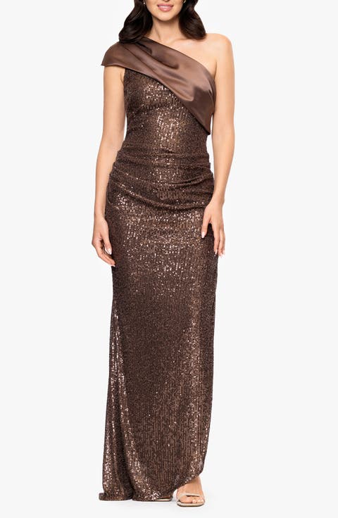 Sequin One-Shoulder Gown