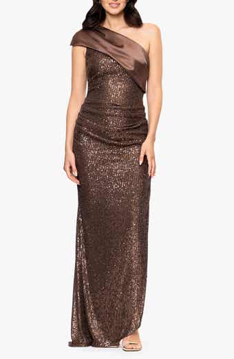 Betsy & Adam Sequin One-Shoulder Gown