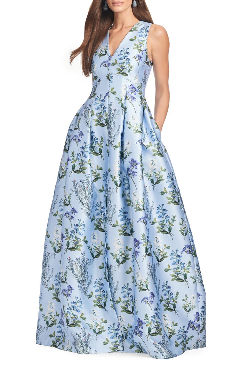 Sachin & Babi Brooke Floral Sleeveless Mikado Gown, Main, color, Freesia Forest