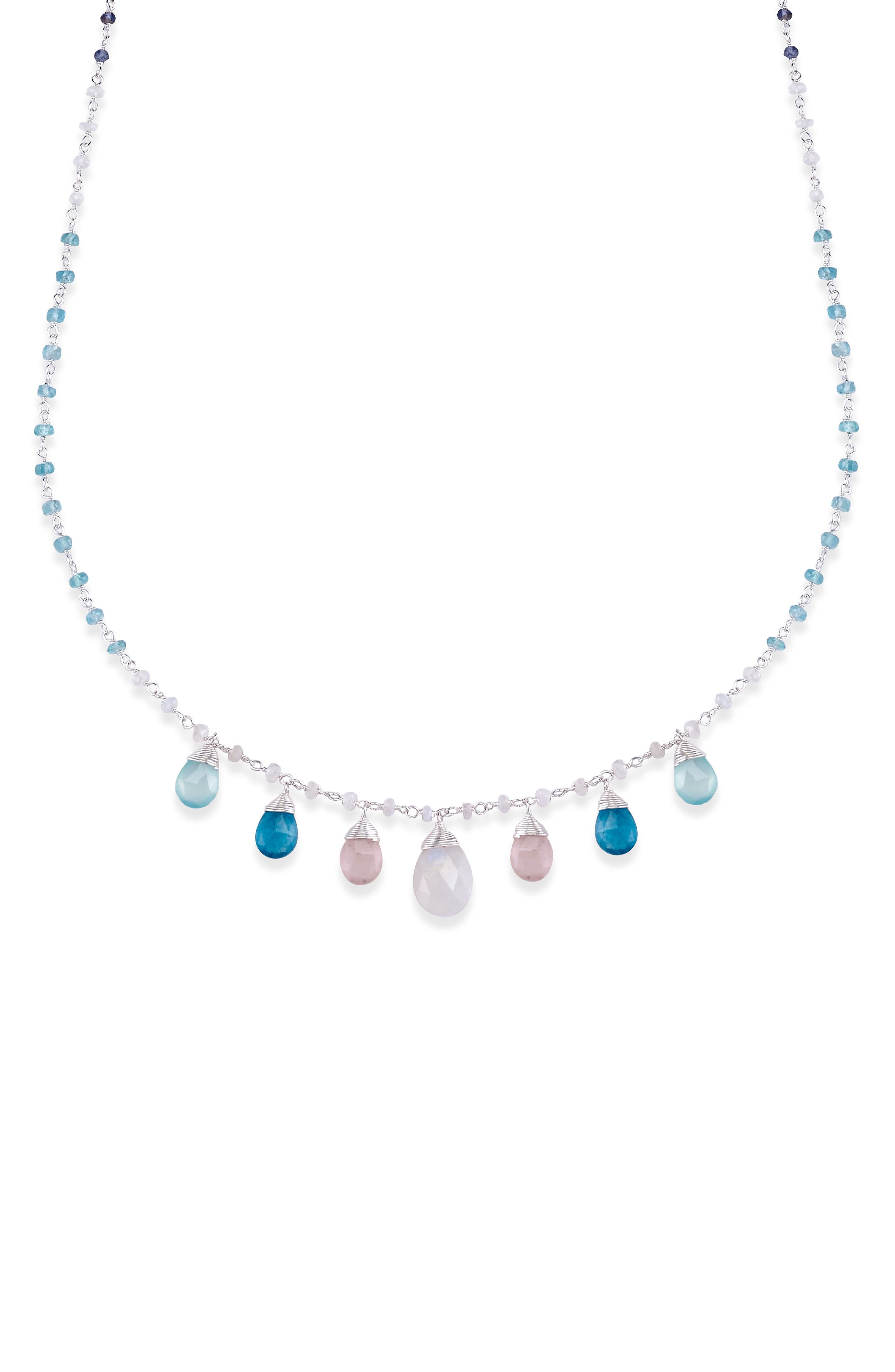 Sterling Silver Multi-Gemstone Station Necklace