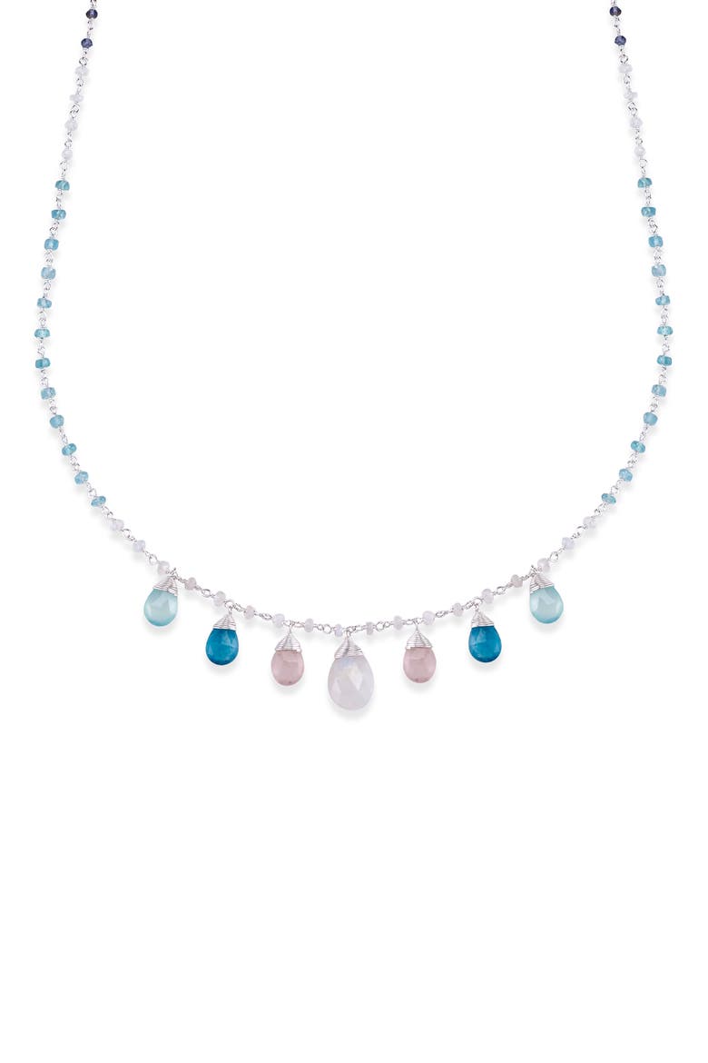 Sterling Silver Multi-Gemstone Station Necklace, Main, color, BLUE
