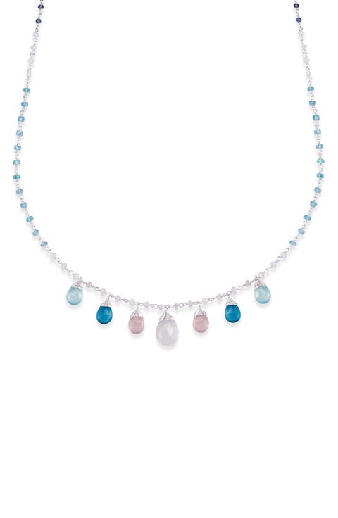 Sterling Silver Multi-Gemstone Station Necklace