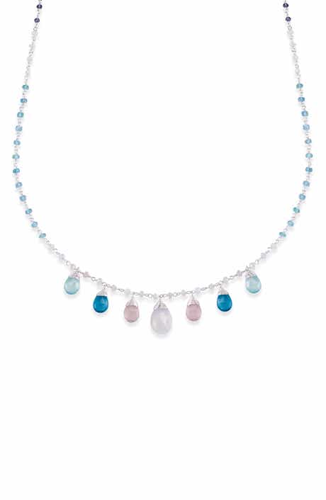 Sterling Silver Multi-Gemstone Station Necklace